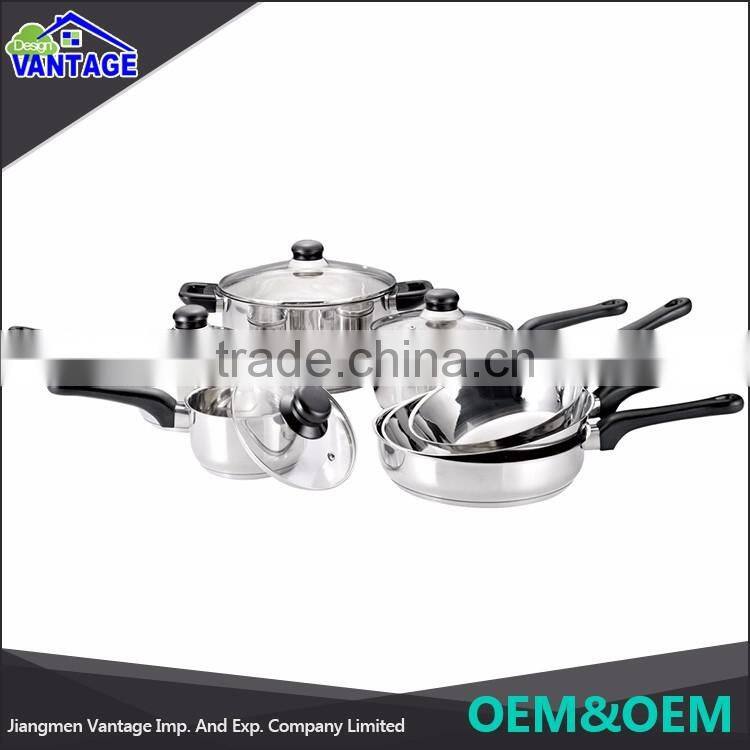 Eco-friendly 11 pcs stainless steel cookware sets kitchenware and cookware