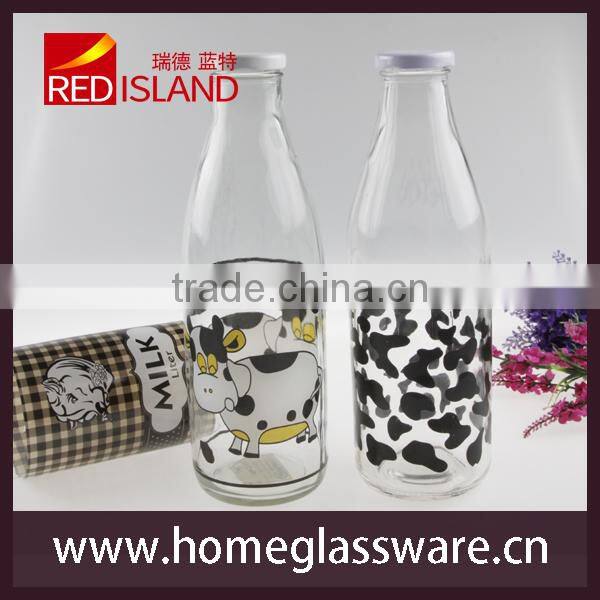 wholesale 1L glass milk bottle with printings