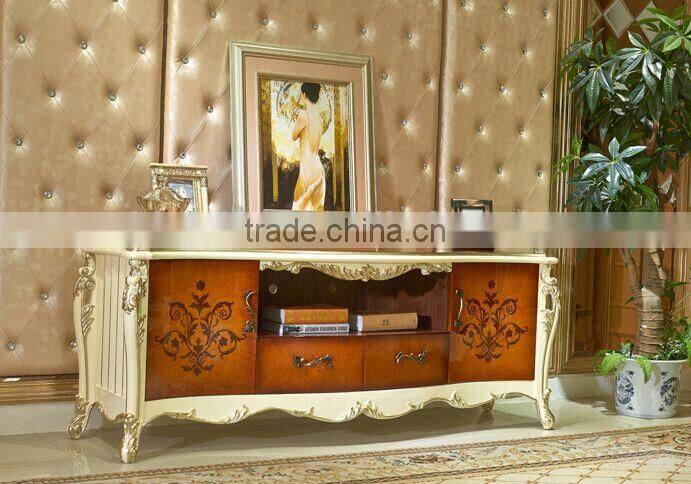 European Style TV Stand, Parquet Pattern Wooden TV Cabinet, Nice Carving Living Room TV Stand (BF01-ML048)