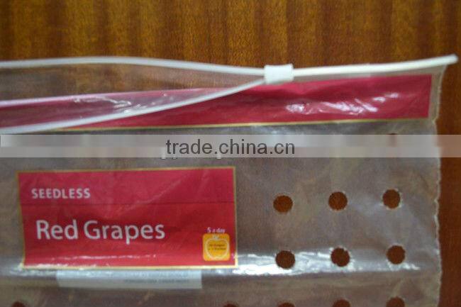 Clear Fruit Packaging Bags With Holes , Slider Zipper Grape Bag
