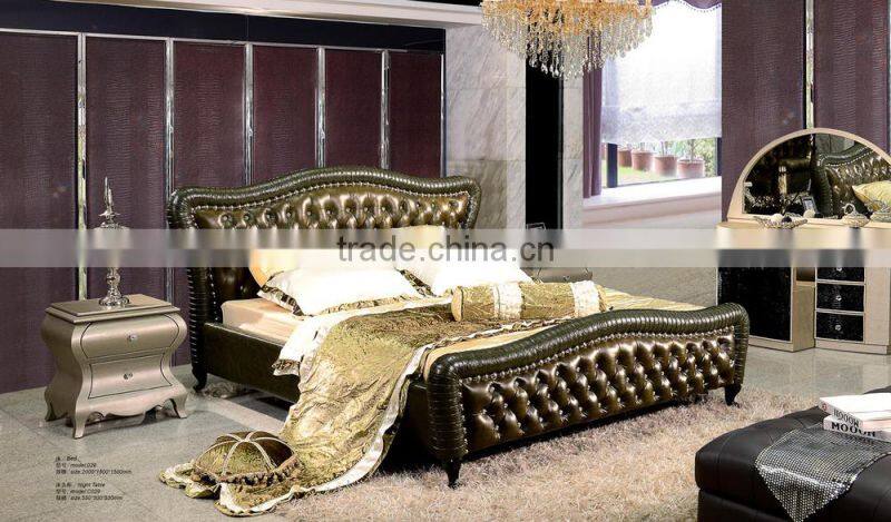 king size Deep green luxury villa bedroom furniture bed 029