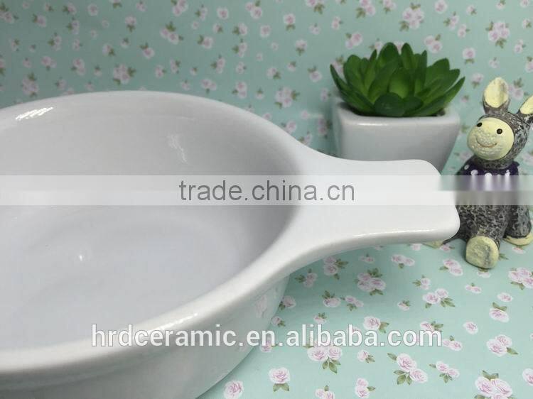 High Quality Stocked White ceramic sauce boat with handle