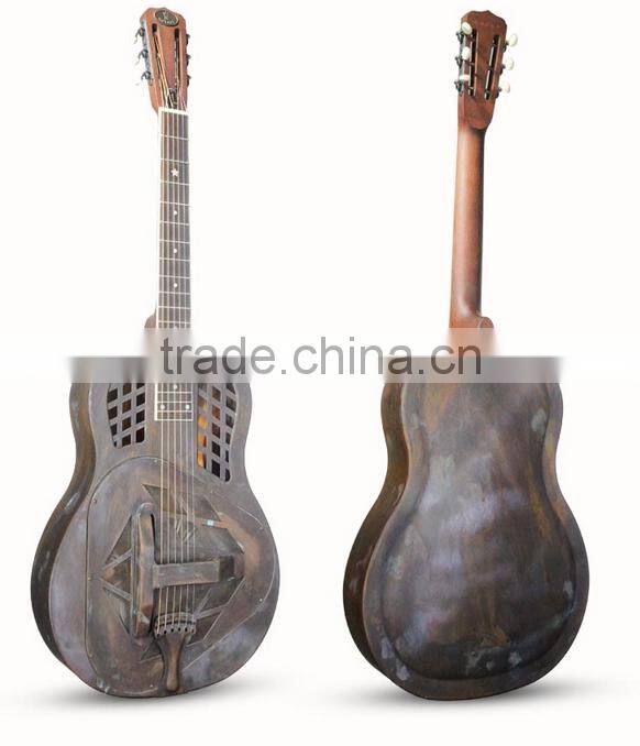 Ancient finish copper alloy body tri-cone resonator guitar