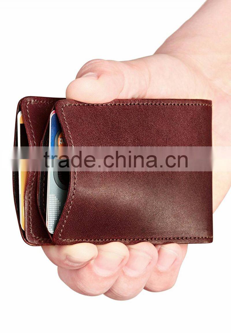 pull tab card holder Ultra Slim Bifold Leather Wallet