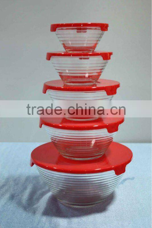Hot sale different size 5pcs glass bowl set with yellow lid
