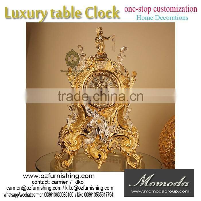 momoda Luxury Royal braroque style gold decorations antique classic home marble basic metal copper desk clock