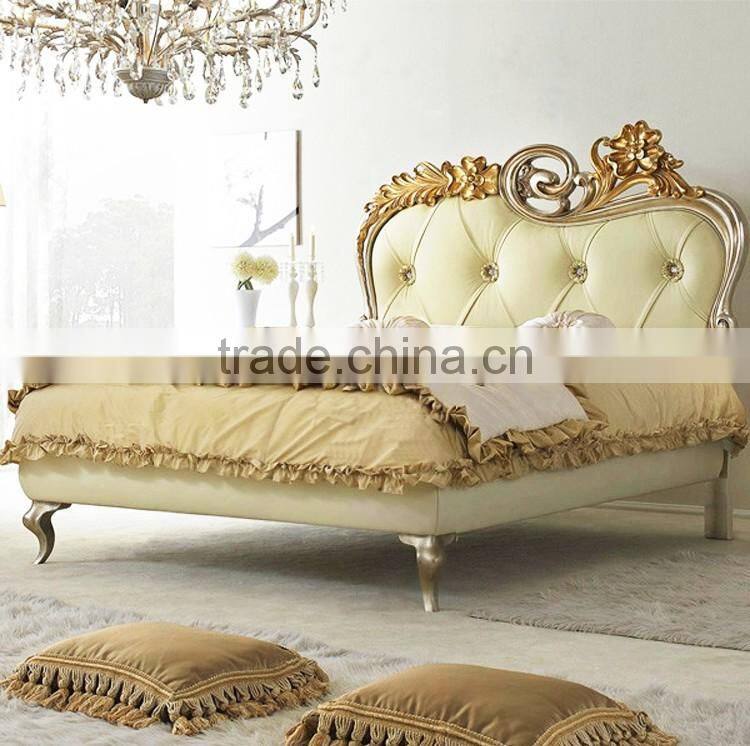 Exquisite French Palace Style Handmade Upholstery Cozy Bed of Wingback Shaped with Nightstand and Bench BF12-03254j
