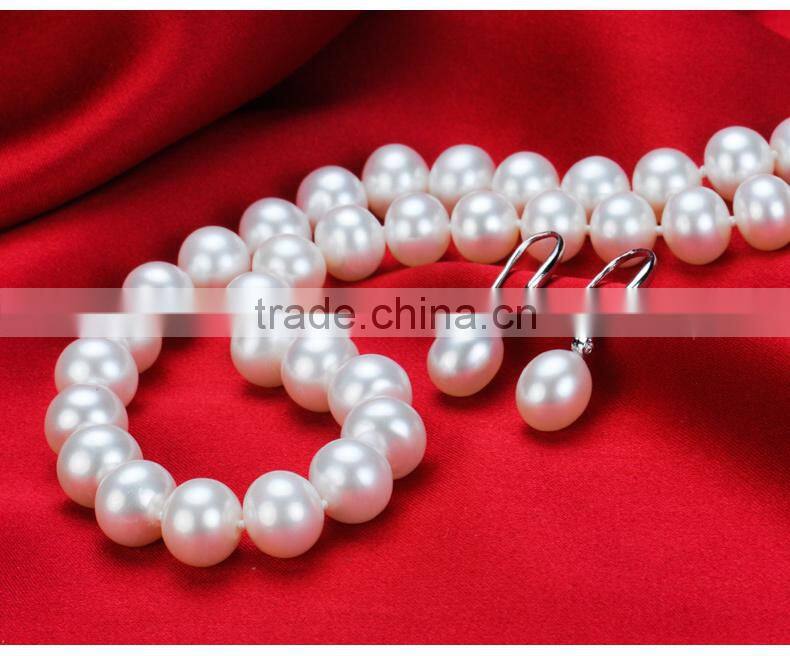wholesale 10-11 mm white freshwater pearl necklace and earring sets