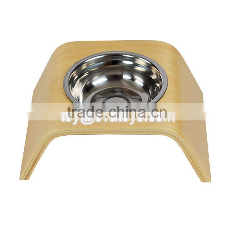 High quality safety double pet feeder wooden dog water bowl and food bowl W06F047