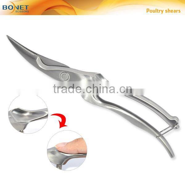 SPO0007 LFGB Certificated 10" kitchen shears 3cr15 heavy poultry all steel with spring and lock