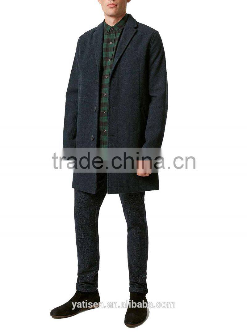 Navy Wool Crombie Overcoat mens single breasted trench overcoat lapel turn-down collar winter coat jacket