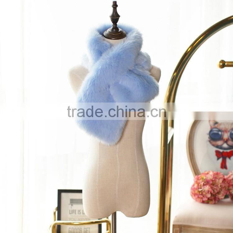 short colorful top grade Luxury vintage faux fox fur crossed scraf