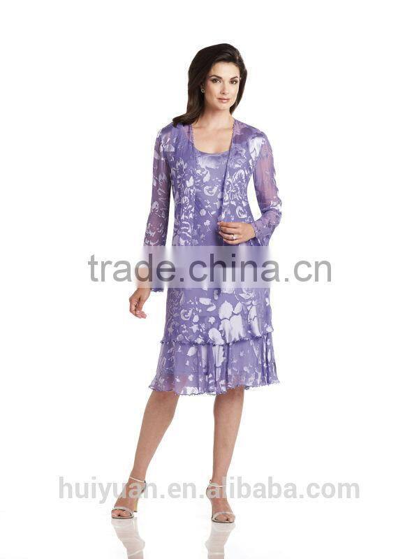 3 colors long sleeve knee length mother party dress