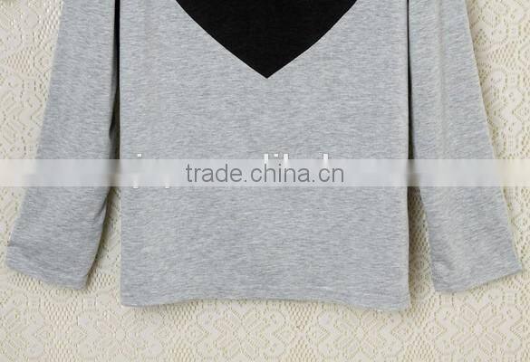 2016 wholesale women's heart pattern o-neck long sleeve t-shirt