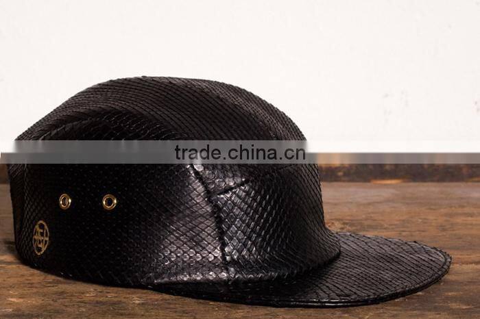 Ostrich leather blank wholesale 5 panel hats faux leather 5 panel hat