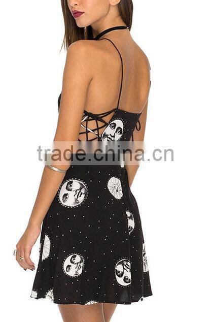 Runwaylover EY2183D Ladies Sexy Backless Printed Mini Dress