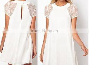 Gauze stiching Chiffon short sleeve blouse summer new design blouse