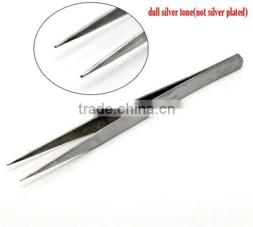 China Wholesale Silver Tone Straight Tweezers Jewelry Repair Tools