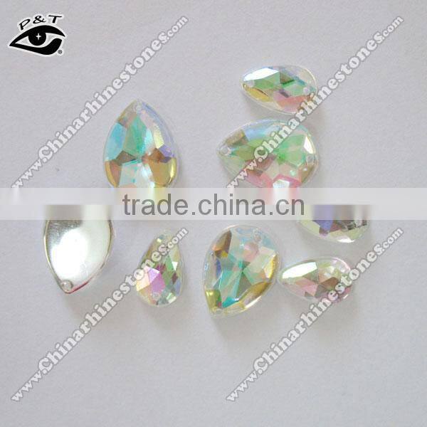 Sew on Stone Acrylic Rhinestone Flat back Tear Drop 17x28mm Crystal AB color