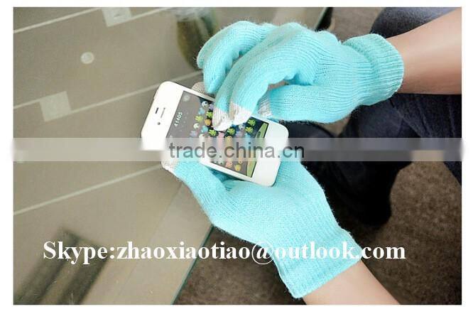 High Quality colorful Conductive Knitted Finger Touch Screen Gloves for smartphone