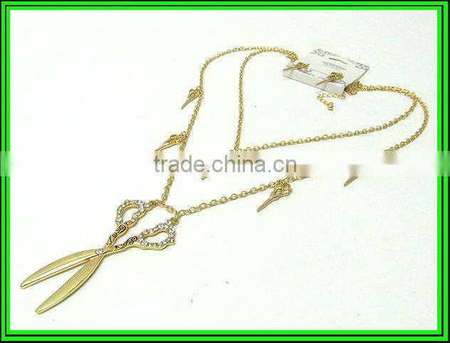 Double layer cameo pendant and scissors and pearl ring dangle necklace earring set