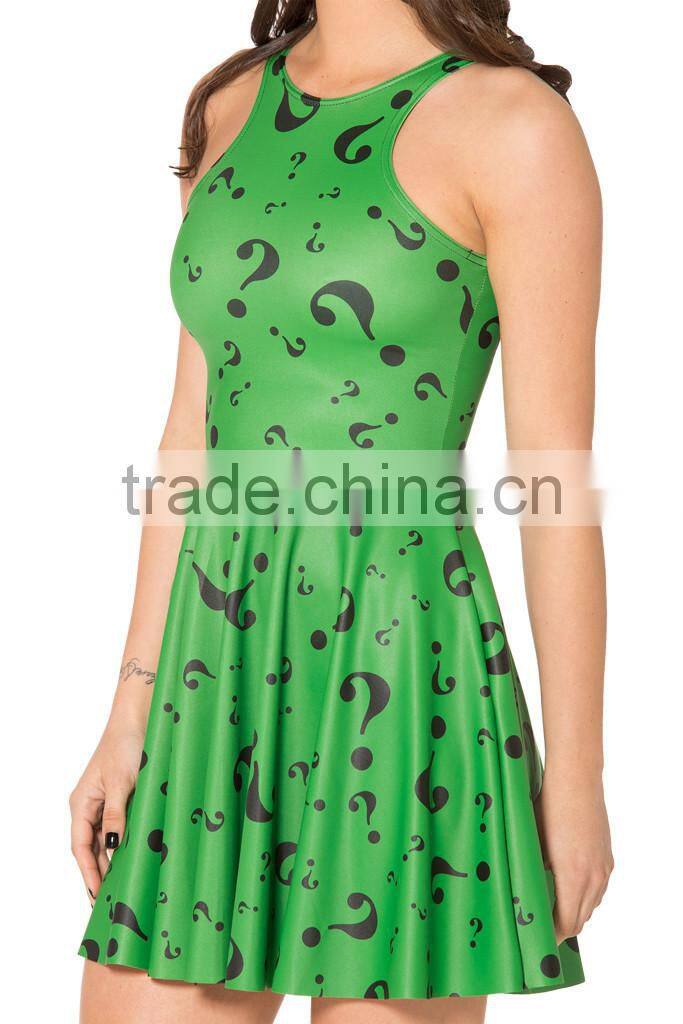 Women's Printed Floral Green question mark Skirts pleated dress for sale