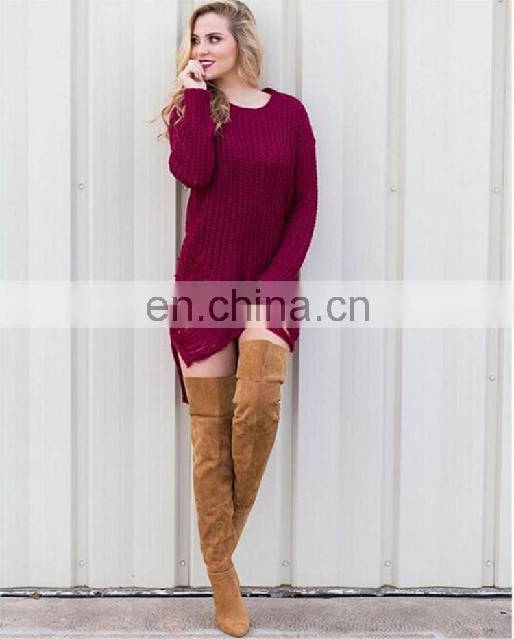 Korea winter long coat wholesale hollow out Knit pullover women sweater KMY1286