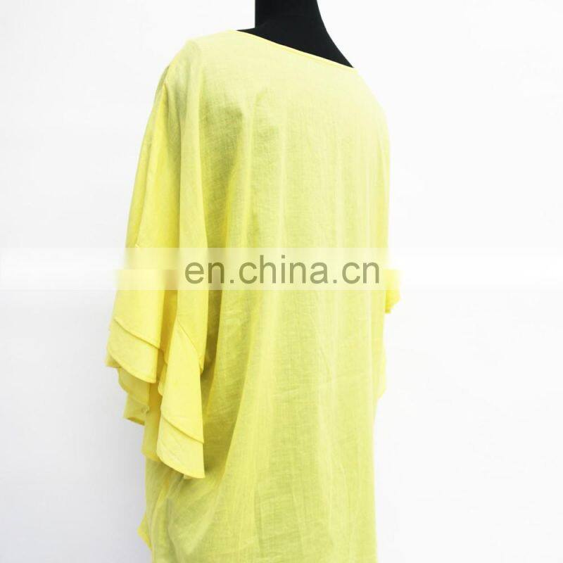 hot sale fashion flounce sleeve cotton lady blouse