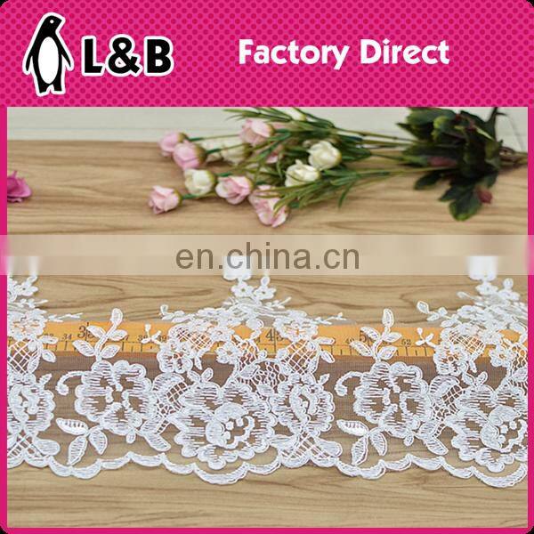 2016 manufacturer flower designs embroideried ivory bridal lace trimmings,embroidered bridal lace trim