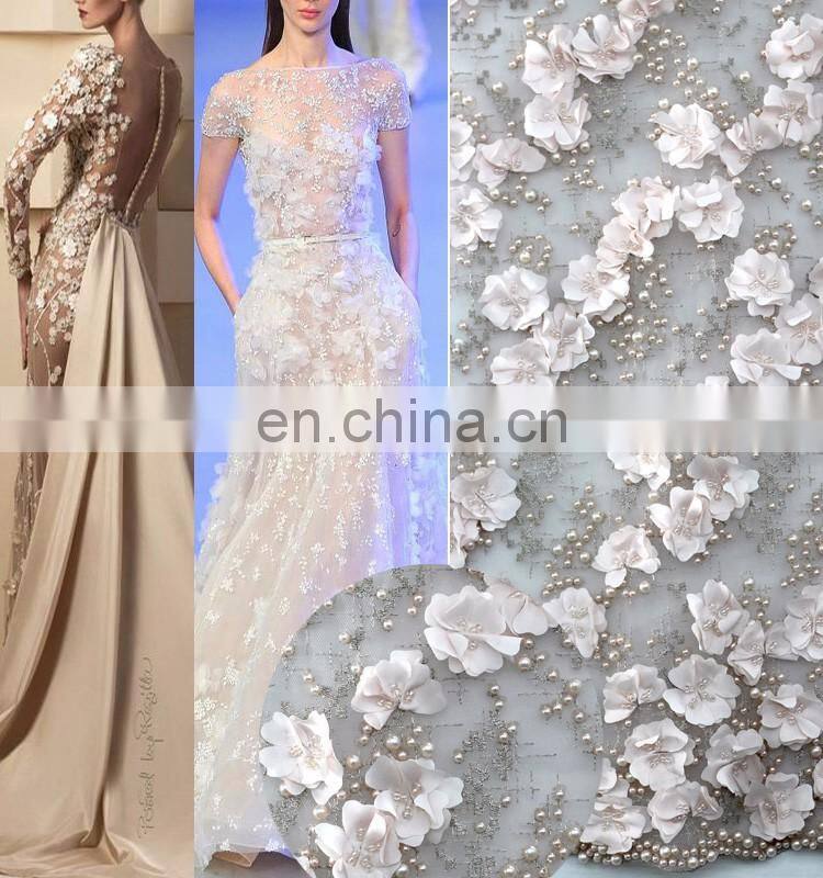 China suppliers flower beaded wedding lace fabric for wedding party