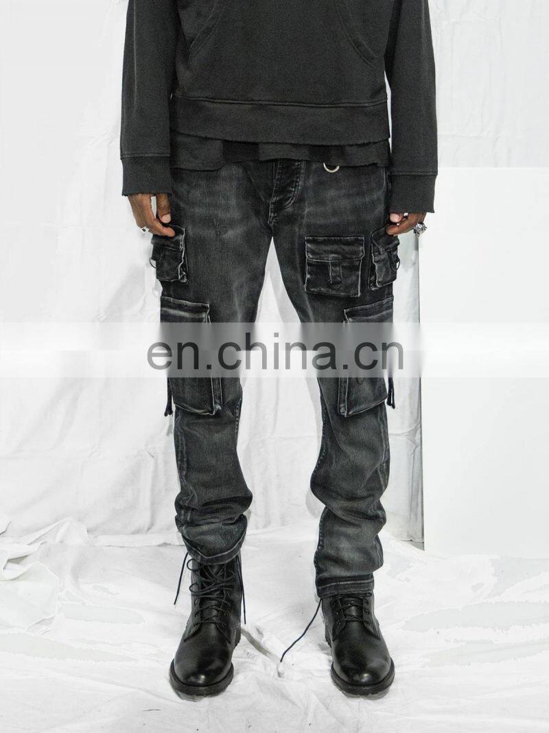 DiZNEW OEM High Quality USA Streetwear Black Denim Jeans For Men