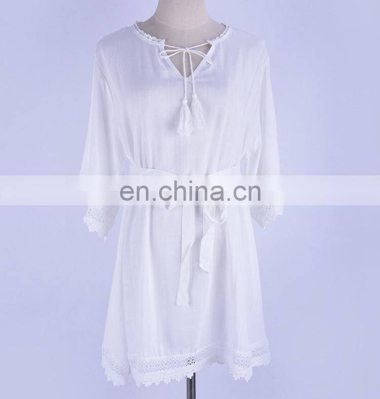 V neck Beach Cover up Sarong White Cotton Beach Dress Tunic Bikini cover up Kaftan Beach Swimsuit cover up Saida de Praia