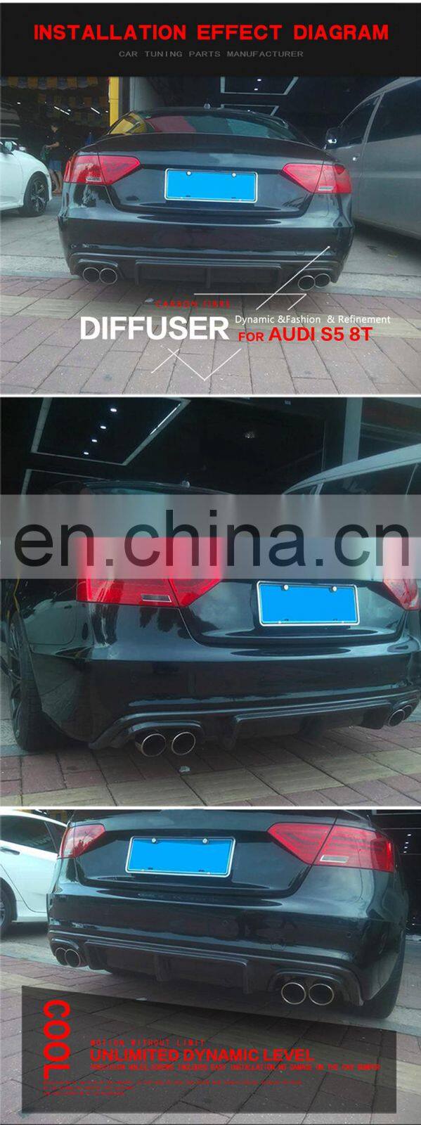 RS5 Style Carbon Fiber Rear Bumper Diffuser for Audi S5 A5 8T 12-14