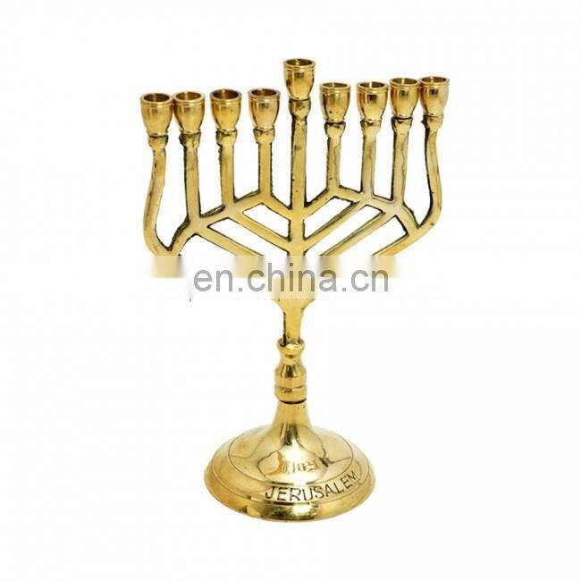 tall silver metal candle menorah