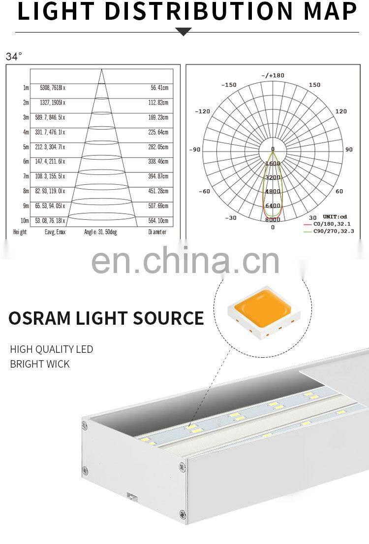 HUAYI CE Aluminum IP20 Black Smd 3030 20w 40w Led Linear Pendant Light Fixture