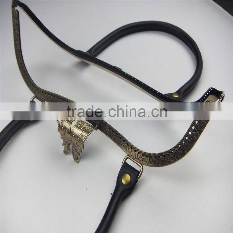 Antique brass handbag frame metal handbags sewing frame for bags with an elegant lock and leather handles