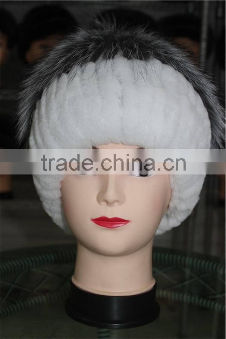 Charm Warm Fur Hat Real Rex Rabbit Fur With Silver Fox Fur Knitted Cap