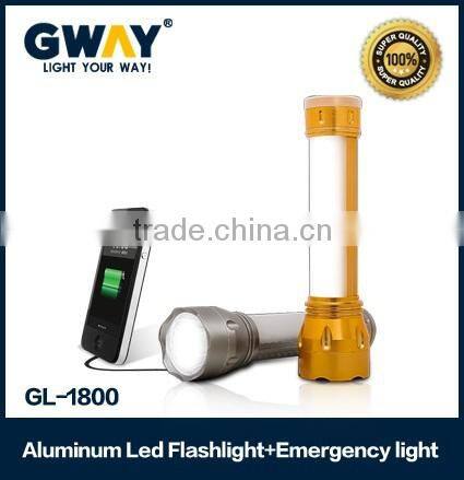 200lm1+1.6w Multifunctional Led flashglight+emergency light 3.7V2AH Lithium battery