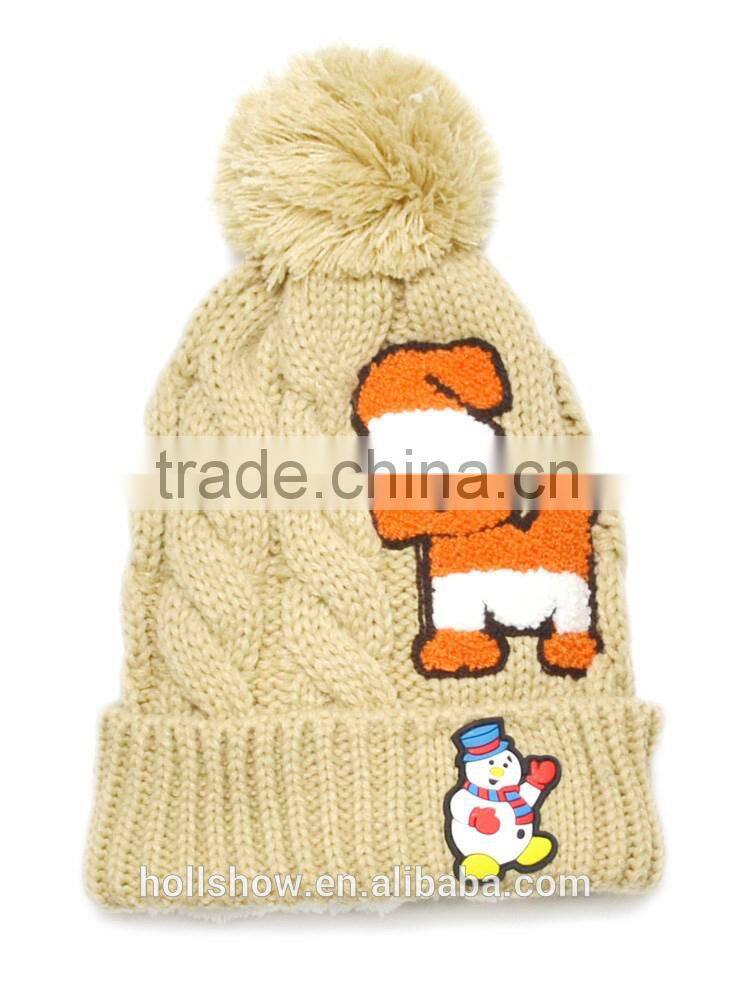 2015 Newest Letter SM Snowman Style Polar Fleece Inside Wool Knitted Baby Girl Winter Cap