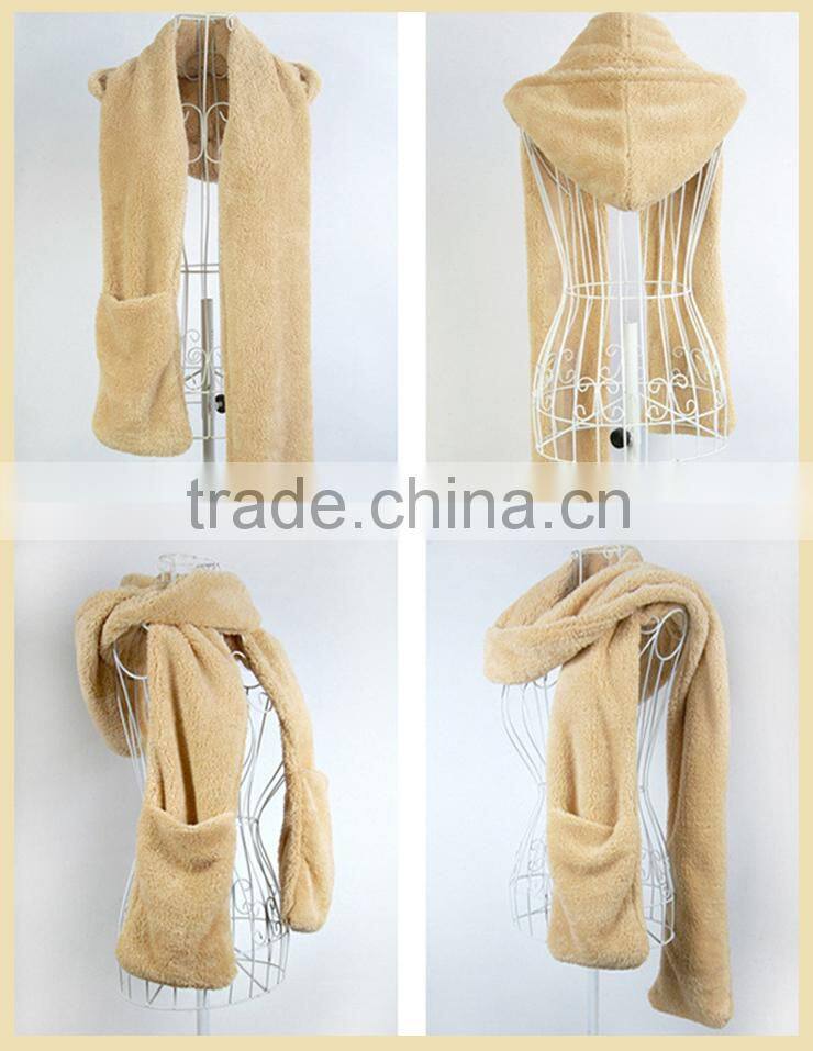 Wholesale Winter Ladies Fashion Hooded Scarf Mink Fur Poncho