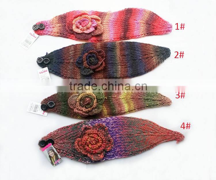 Beautiful Colorful Yarn Knittig Flower Decorated Fashion Women Head Band