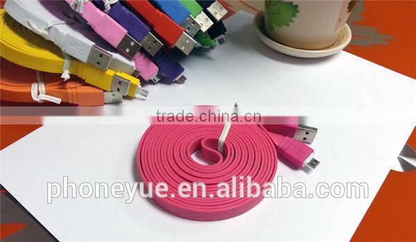 colorful big flat micro usb cable for android cell and for iphone4/4s