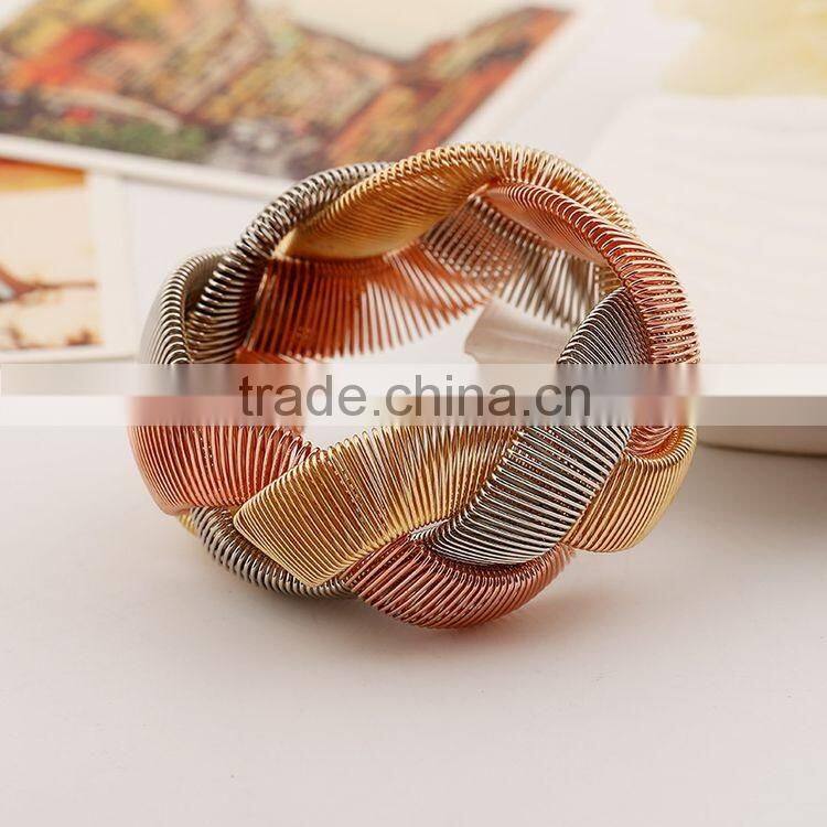 Gold Tone Thick Heavy Wide Braided Metal Hinged Bangle