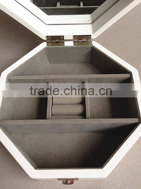 wholesale new design wood box white hexagon mirror jewelry case