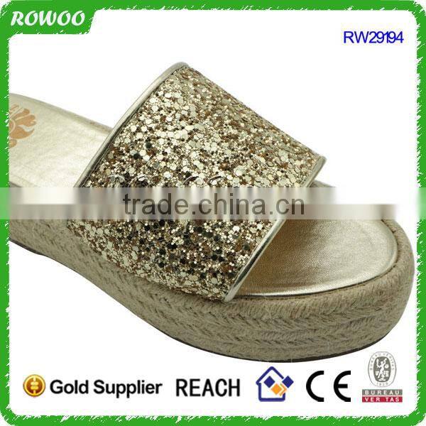 Shiny glitter lady wedge manufacturer wholesale Slip on shoes