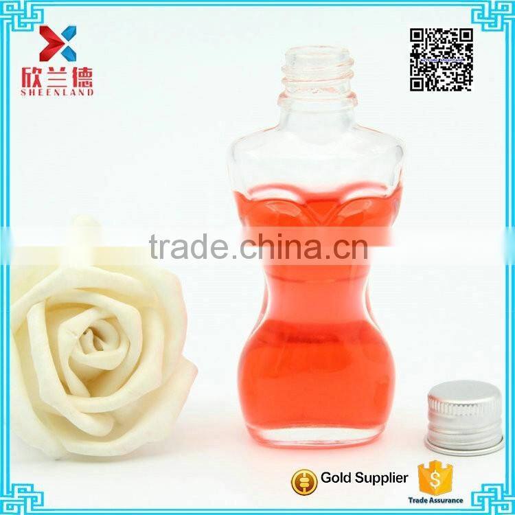 Fancy Design Woman Body Shaped Clear lotion Glass Bottle with aluminum cap