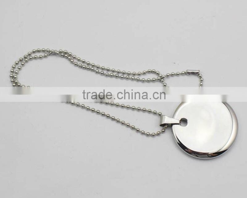 Shiny Stainless Steel Round Tag Pendant Necklace