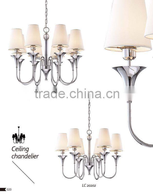 European style modern crystal chandelier glass pendant light with fabric shade
