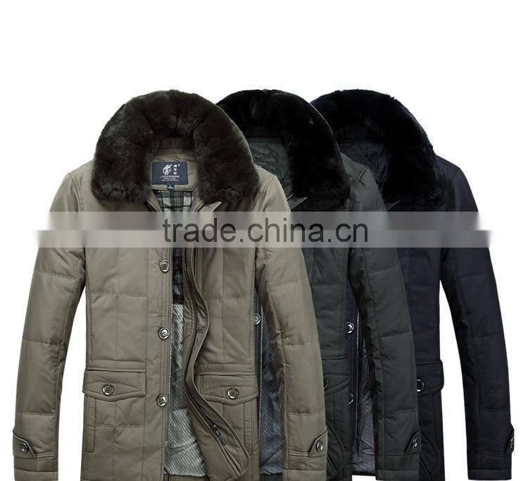Custom 2015 new male winter down jacket business men rabbit fur collar men's winter jackets men suit