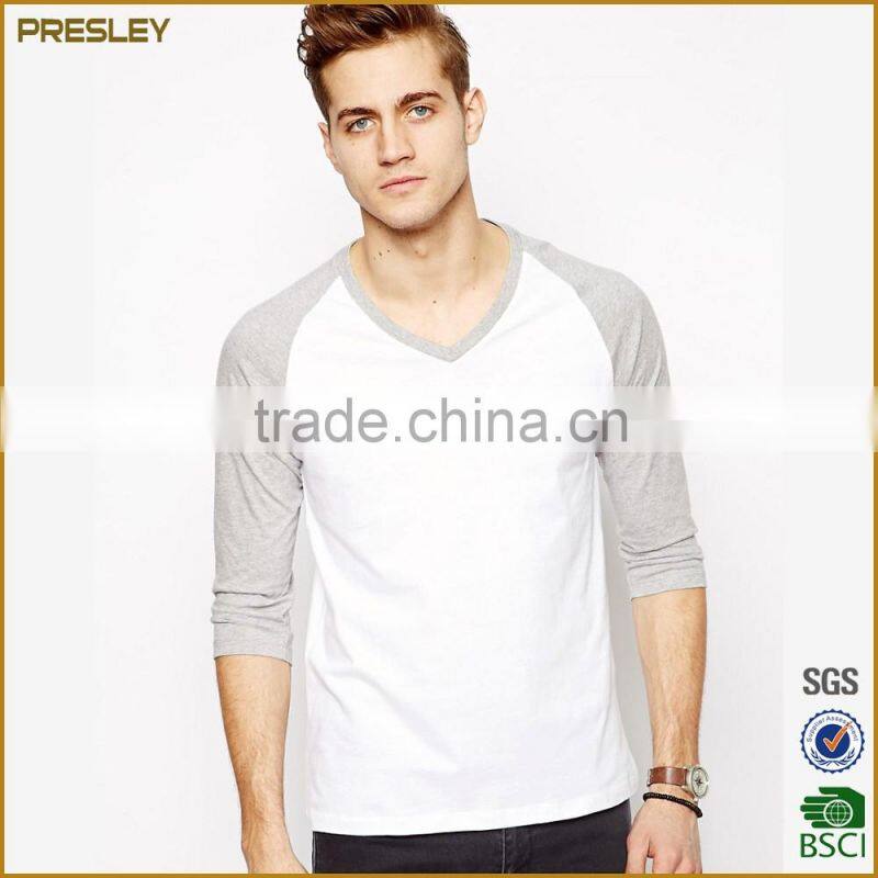 wholesale cotton 100% plain blank raglan 3/4 sleeve t shirt, custom cheap 3/4 sleeve raglan t shirts